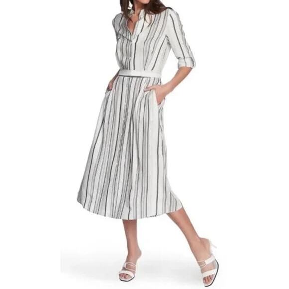 Court & Rowe rayon white blue striped midi shirt dress new sz 14 $129 - Picture 1 of 6